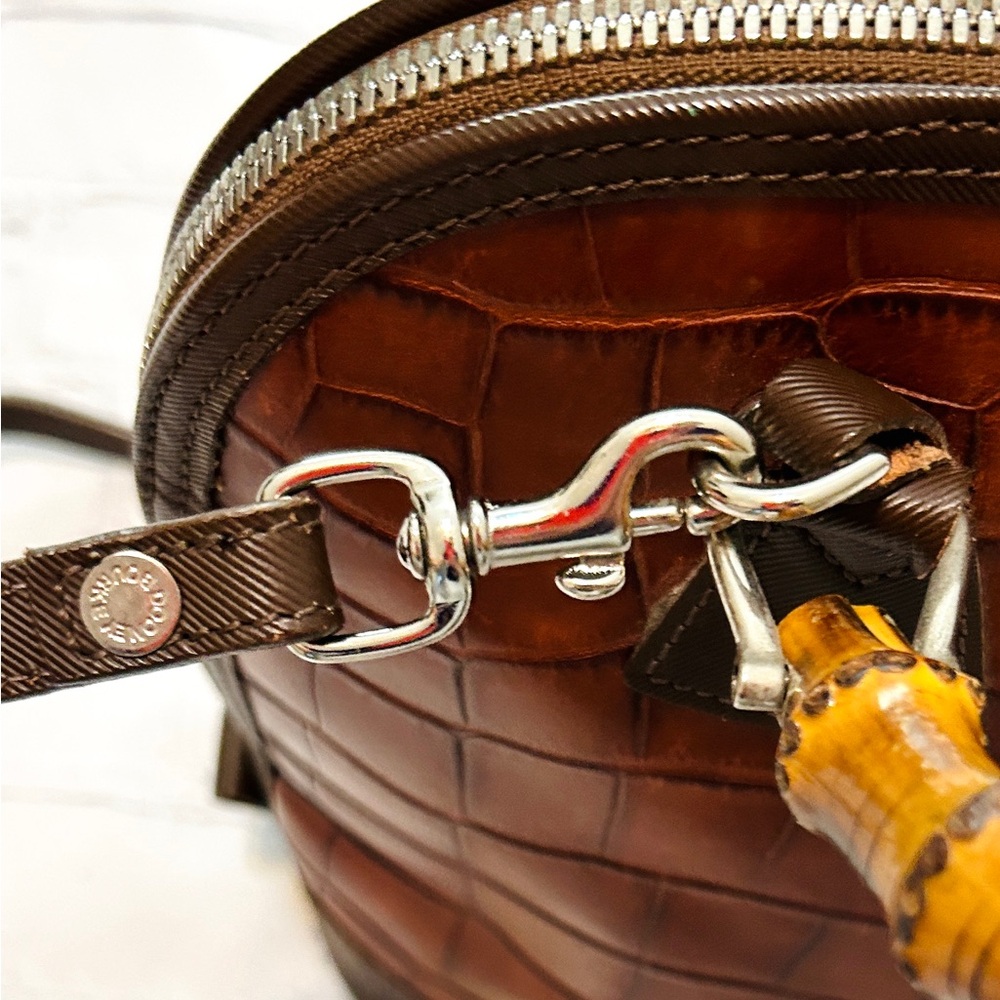 Dooney & Bourke Brown Croc-Embossed Satchel with Bamboo Handles - Vintage VGUC - Picture 5 of 15